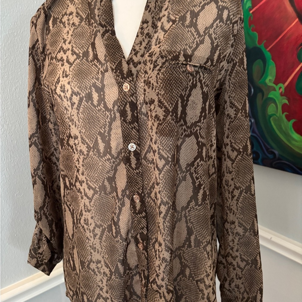 Snakeskin Print Button-Up Blouse